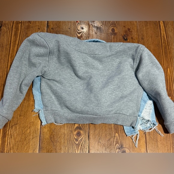 Tractr Denim distressed/Grey Fleece Hooded Jacket (remvble hoodie) Size S (4/5) - Picture 7 of 8
